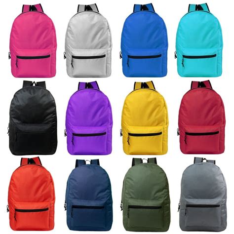 Moda West - Wholesale Classic 15" Basic Backpack in 12 Assorted Colors - Bulk Case of 24 ...