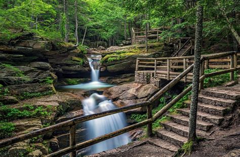 Download Greenery Forest Wooden Bridge Nature Waterfall HD Wallpaper