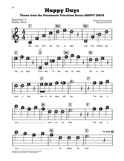 Happy Days by Pratt & McClain Sheet Music for E-Z Play Today at Sheet ...