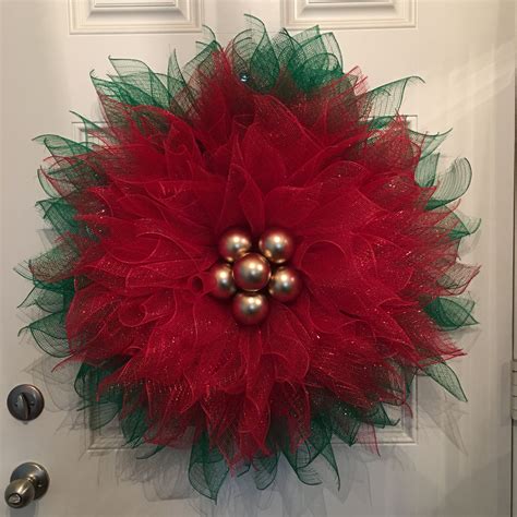 DecoMesh Poinsettia Wreath | Christmas decorations, Wreaths, Poinsettia ...