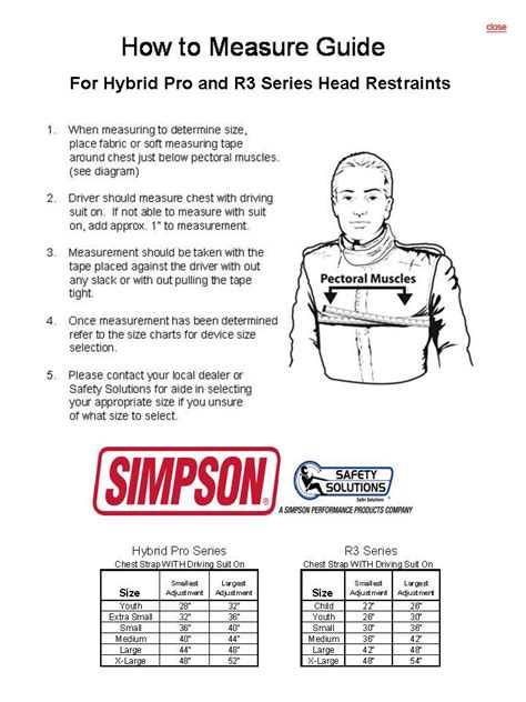 Simpson Hybrid and Hans Device Sizing Guide