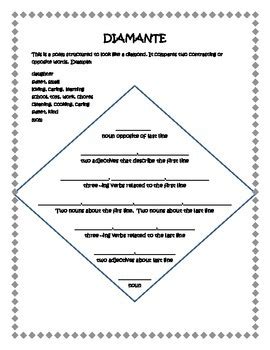 Diamante Poem by Nifty 3rd Grade Teacher | Teachers Pay Teachers