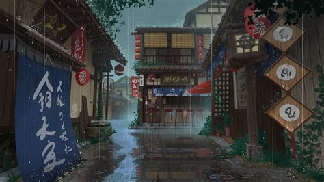 Free download | HD wallpaper: Anime, Original, House, Rain, Street ...