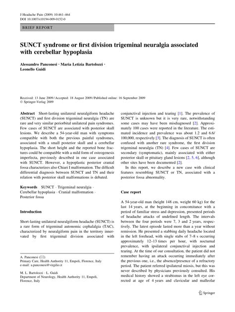 (PDF) SUNCT syndrome or first division trigeminal neuralgia associated with cerebellar hypoplasia