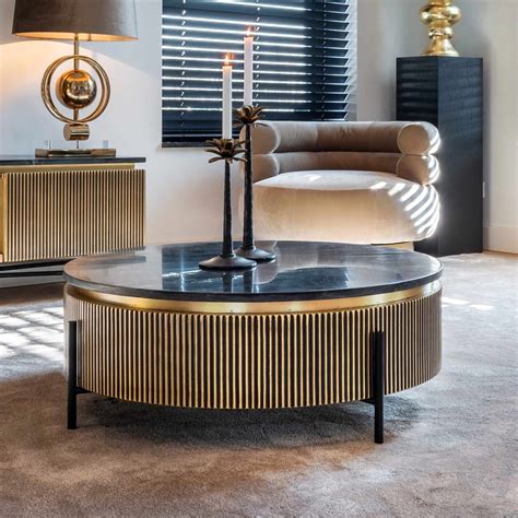 Ribbed Design And Black Marble Coffee Table - Juliettes Interiors