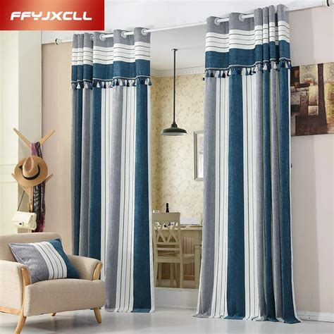 2016 Blue Striped Modern Curtains for the Bedroom Elegant Window Curtains for Living Room Blinds ...