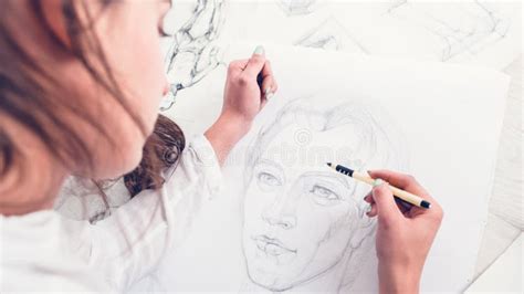 Hobby Creativity Talent Artist Drawing Portrait Stock Photo - Image of head, lifestyle: 145669158