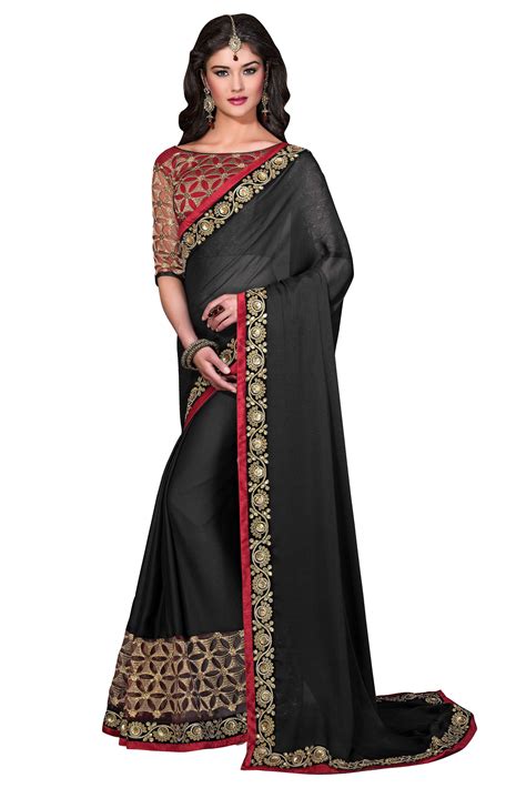 Darshita International Black Chiffon Saree - Buy Darshita International Black Chiffon Saree ...