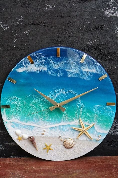 15.8 Beach Theme Epoxy Resin Wall Clock, Ocean Wave Painting, Nautical Beach House Decor - Etsy ...