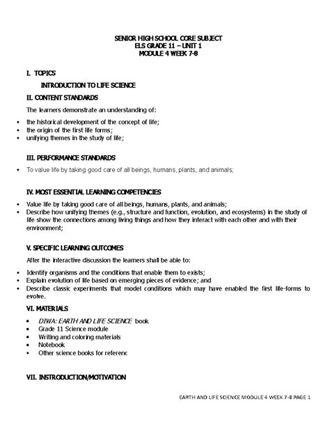 Introduction To Life Science Grade 11 Earth and Life Science - SENIOR ...