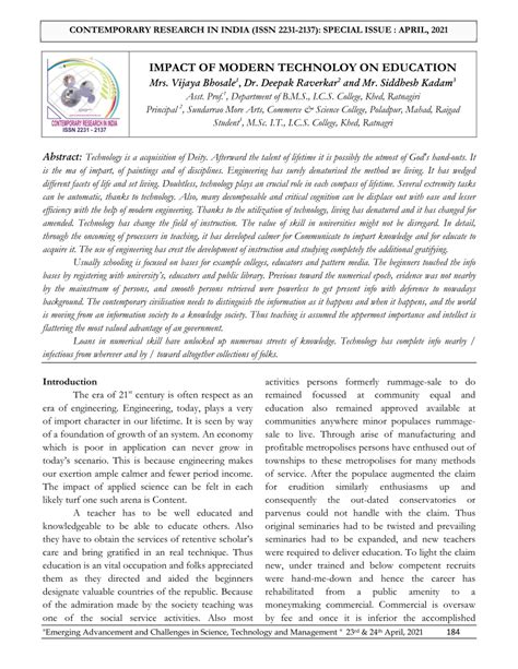 (PDF) Impact of Modern Technology on Education