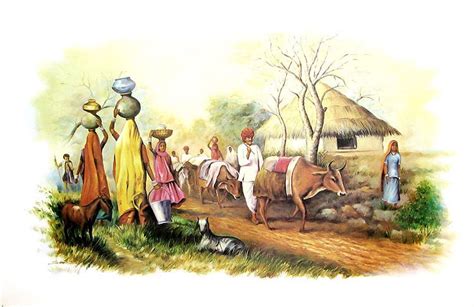 Scene of Indian Village | Indian paintings, Village scene drawing ...