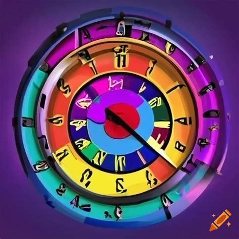 Colorful futuristic lgbtqia+ clock with diverse symbols