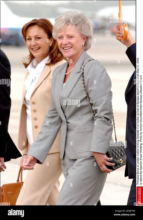 Princess Mona of Jordan mother of King Abdullah II of Jordan arrives at Barajas airport in ...