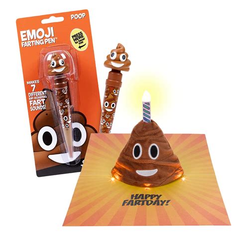 Buy 2 Pack of Farting Poop Emoji Pen & Happy Birthday Card - Poop Face Emoticon Pens that Makes ...