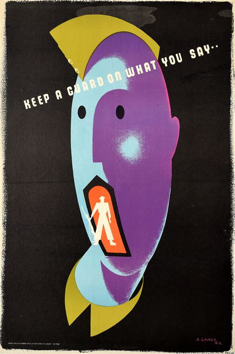 Abram Games - Original Vintage War Poster Keep Guard On What You Say Soldier WWII Abram Games ...