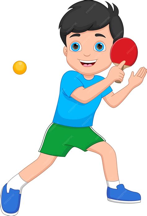 Premium Vector | Boy playing ping pong cartoon