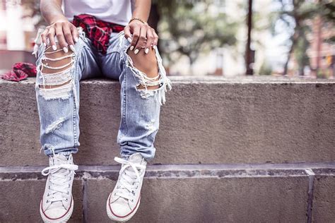 HD wallpaper: person in blue distressed jeans sitting on concrete wall, people | Wallpaper Flare