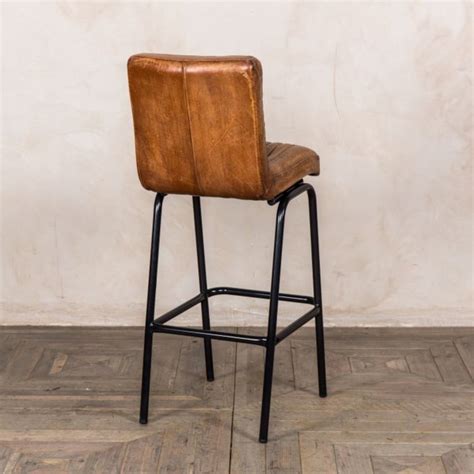 Jenson Distressed Leather Bar Stools -Tan - Trading Boundaries