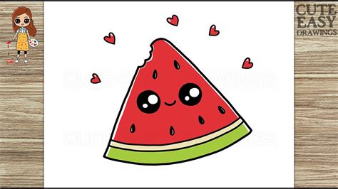 How to Draw a Cute Watermelon Slice - Easy Step by Step Tutorial - YouTube