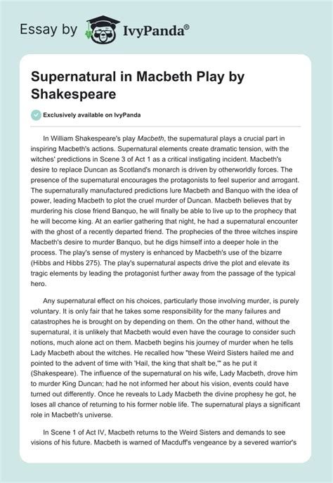 Supernatural in "Macbeth" Play by Shakespeare - 596 Words | Essay Example