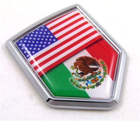 USA Mexico American Mexican Flag Car Chrome Emblem Decal Sticker with ...