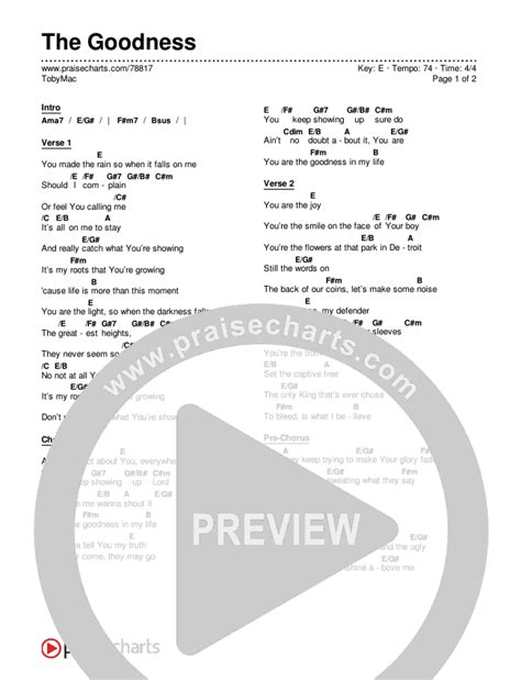 The Goodness Chords PDF (TobyMac) - PraiseCharts