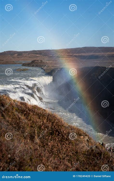 Gullfoss Waterfall Famous Scenic Spot in Iceland with Rainbow Stock Photo - Image of fall, color ...