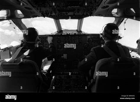 Aircraft Vickers VC10 Cockpit March 1967 Pilot and co pilot in the cockpit of an RAF VC10 from ...