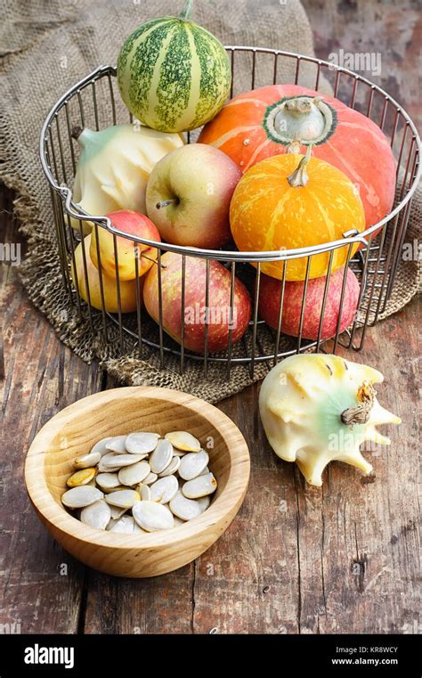 Set of pumpkins with seeds from the autumn harvest Stock Photo - Alamy