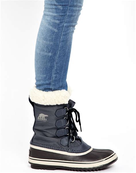 ASOS Sorel Winter Carnival Pewter Snow Cuffed Boots in Black - Lyst