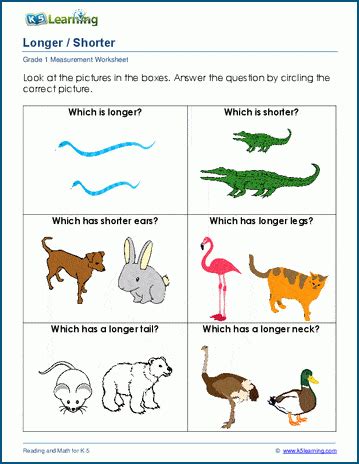 Grade 1 length worksheets: which object is longer or shorter? | K5 Learning