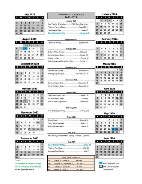 Auburn City Schools Calendar 2024-2025 (Holiday Breaks)