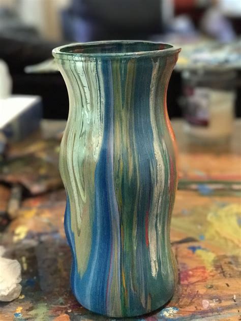 Plain glass vase turned into a beautiful piece of creativity. Dirty Pour with acrylic paint ...