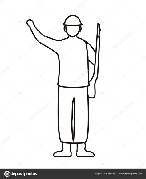 Soldier with rifle silhouette figure line style icon Stock Vector by ©yupiramos 427480852