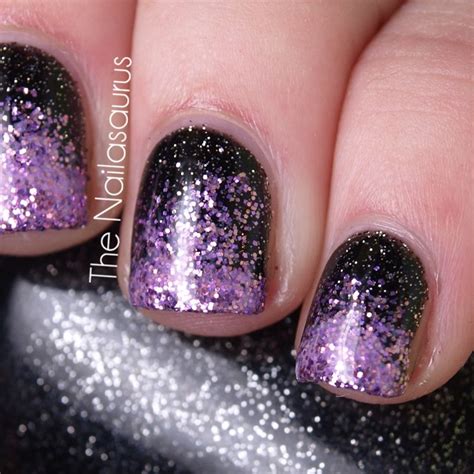 black and purple glittery nails Easy nail designs Black And Purple Nails, Purple Glitter Nails ...