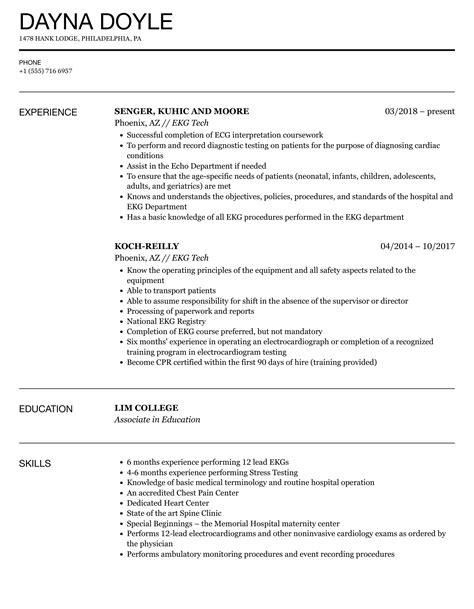 EKG Tech Resume Samples | Velvet Jobs