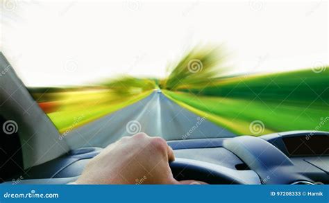 Driving a fast car POV stock image. Image of automobile - 97208333