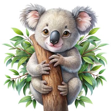 Cute Koala Hugging A Eucalyptus Tree, Cute Koala, Koala Hugging, Hugging Eucalyptus PNG ...