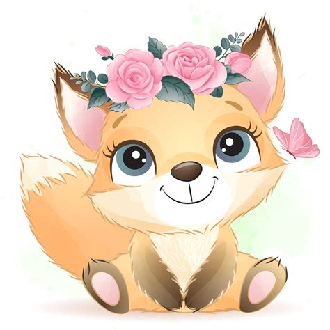 Cute little fox clipart with watercolor illustration | Etsy