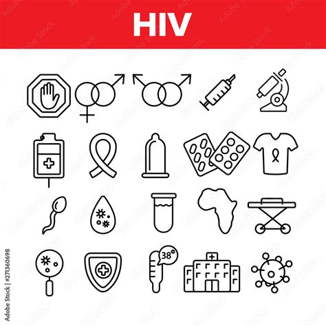 HIV And AIDS Awareness Vector Linear Icons Set. HIV Symptoms ...