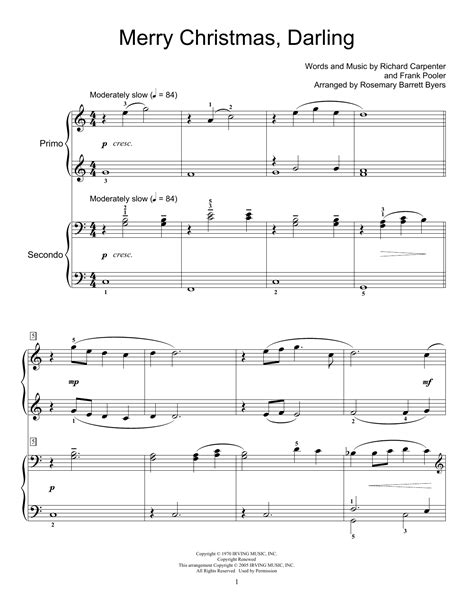 Merry Christmas, Darling by Carpenters Sheet Music for Piano Duet at Sheet Music Direct