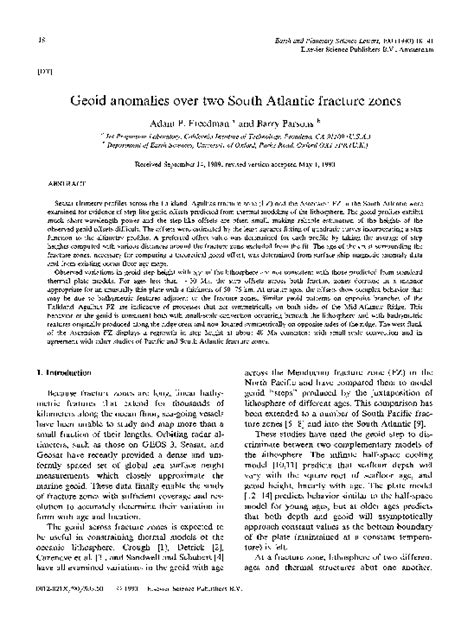 (PDF) Geoid anomalies over two South Atlantic fracture zones | Adam Freedman - Academia.edu