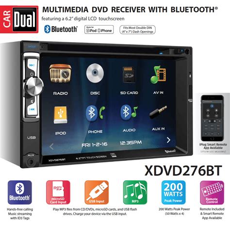 Dual Electronics XDVD276BT 6.2 inch LED Backlit LCD Multimedia Touch Screen Double Din Car ...