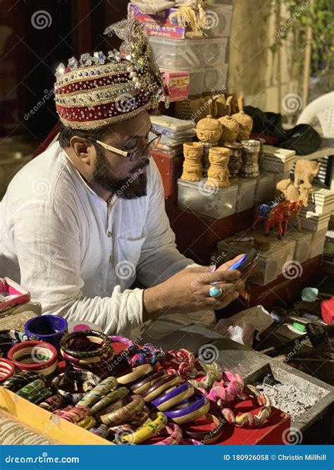 Street Market in Doha, Qatar, at Night. Men Selling Jewellery, Tea and Other Local Products ...