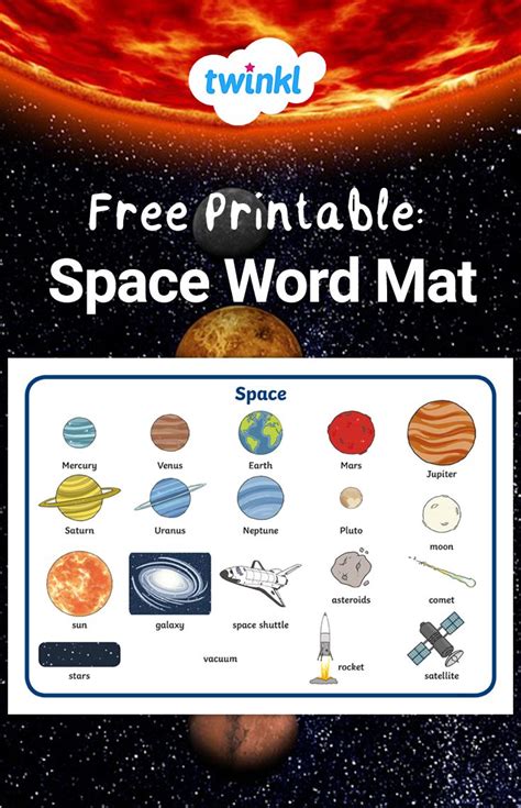 Free Printable: Space Word Mat. | Space words, Space activities for ...