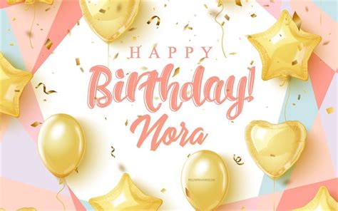 Загрузить Happy Birthday Nora, 4k, Birthday Background with gold ...