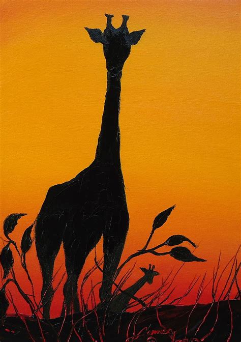 African Giraffe At Sunset 10 Painting by Dunbar's Modern Art