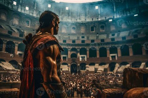 A dramatic shot of a gladiator in the Colosseum, showcasing the ...