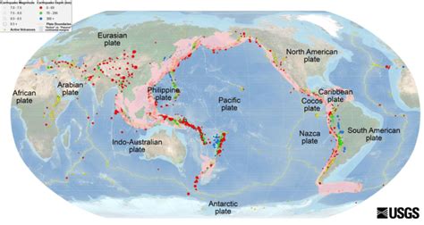 1: Map showing major tectonic plates, earthquakes (between 1900 and ...